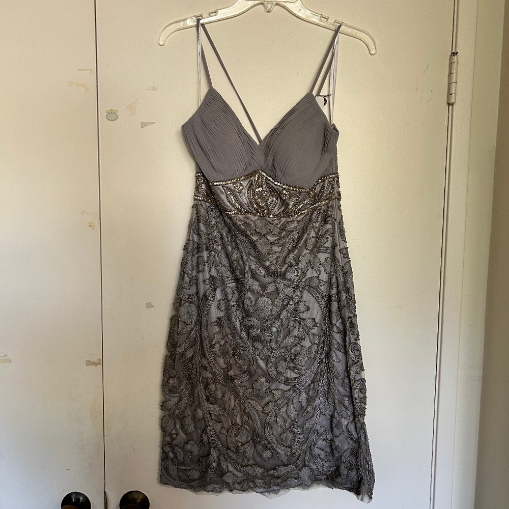 BNWT Sue Wong platinum beaded cocktail dress